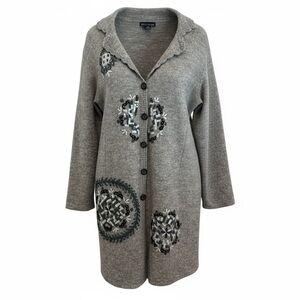 Silk Club boiled wool embroidered long cardigan